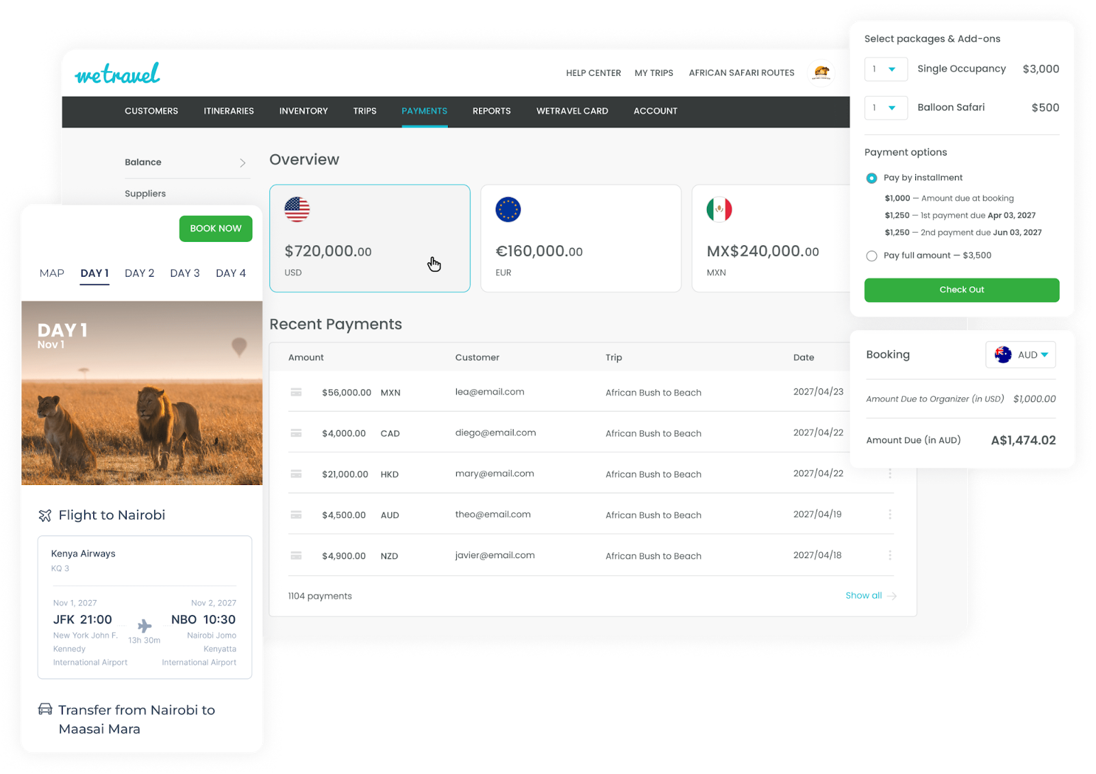 WeTravel interfaces