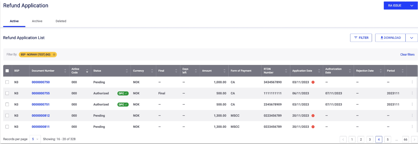 The Refund Application interface of BSPlink.