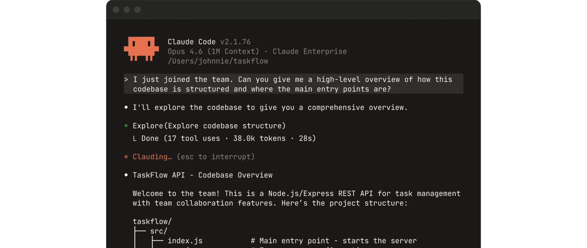 An interaction in the Claude Code terminal