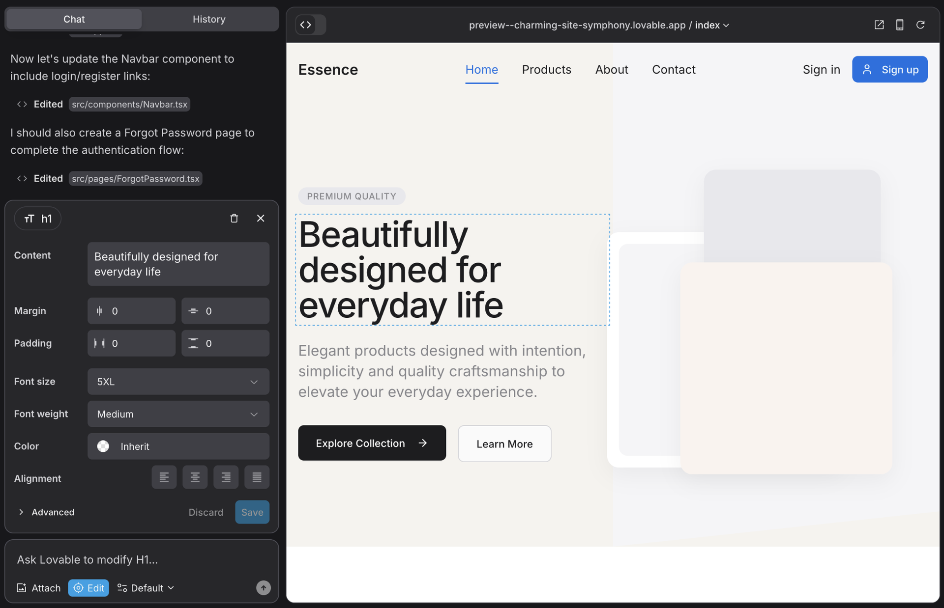 Lovable’s visual edits interface