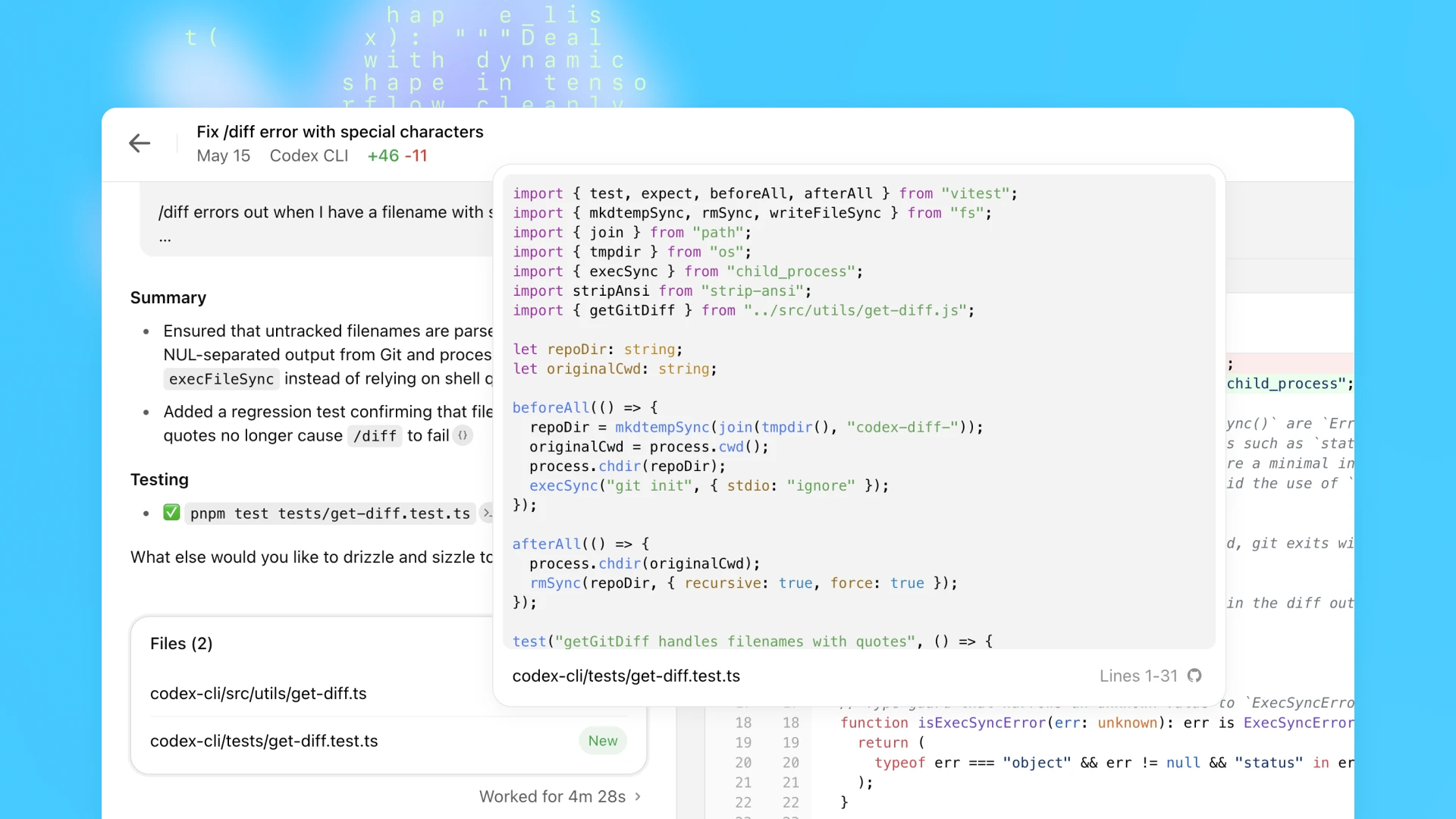 OpenAI Codex interface