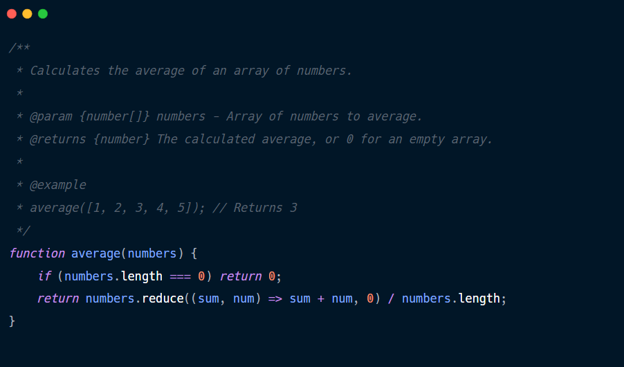 Concise JavaScript code documentation.